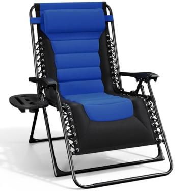 Imagem de Nestl Cadeira acolchoada de gravidade zero para uso externo, espreguiçadeira antigravidade grande com encosto de cabeça ajustável e suporte de copo, dobrável para acampamento, quintal - preto/azul