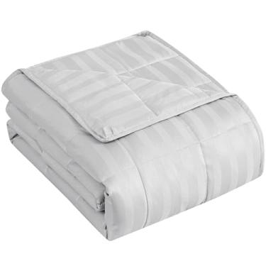 Imagem de Cobertor pesado tamanho king para adultos (9 kg, 203 x 221 cm, listras cinza claro) cobertor pesado para dormir perfeito para 86-95 kg, cobertor respirável para adultos e casais todas as estações
