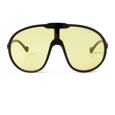 Imagem de SDINM Óculos de sol retrô grandes para mulheres e homens, moda vintage, anos 70, grande, grande, escudo, peça única, aviador, óculos de sol, Armação preta/lente amarela, Large