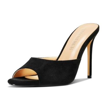 Imagem de TNYNFBEB Sandália feminina stiletto salto alto peep bico aberto slingback sem cadarço casamento escritório bonito básico clássico 3,9 polegadas salto, Preto, 35