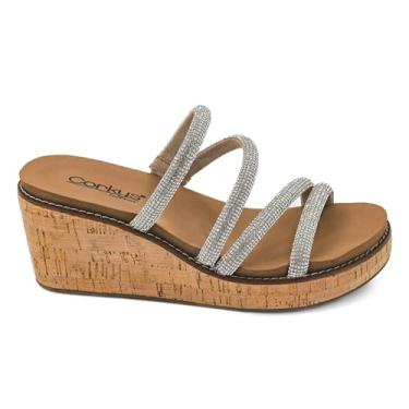 Imagem de Corkys Footwear Sandália feminina Summer Glow Strappy Wedge – com salto de 6 cm, palmilha acolchoada de EVA e cabedal moderno com várias alças para conforto durante todo o dia, Strass, 40