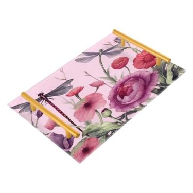 Imagem de Wassud Bandeja de banheiro margaridas e libélulas com alças organizador de perfume de joias de acrílico para banheiro, quarto, cozinha, balcão de 30 x 20 cm