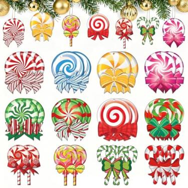 Imagem de Decorações verdes de Natal, bengala doce, hortelã, pirulito, enfeites de pendurar de madeira, 24 peças, artesanato vintage de doces com cordas para árvore de Natal, inverno, casa, festa