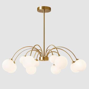 Imagem de Lustre moderno de teto com 12 lâmpadas douradas estilo Sputnik, ideal para sala de estar, sala de jantar, ilha de cozinha ou quarto.