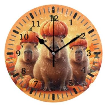 Imagem de CEBUGI Bonito relógio de parede capivaras operado por bateria relógios redondos silenciosos sem tique-taque relógios de parede para cozinha, banheiro, quarto, escritório, decoração 25,4 cm