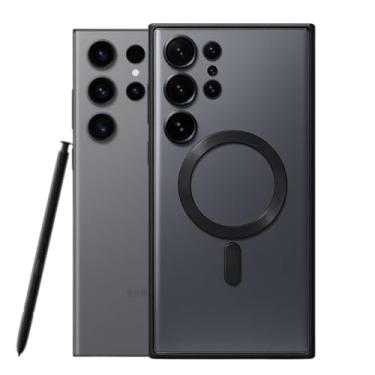 Imagem de Capa Capinha para Samsung S22 Ultra Transparente Lateral Preto Quadrado Magnetica para Carregamento por Indução Sem Fio