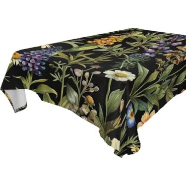 Imagem de YETTASBIN Toalha de mesa quadrada floral preta selvagem, impermeável, resistente a manchas, lavável para piquenique, jantar, férias, cozinha, festa, decoração, 152 x 152 cm
