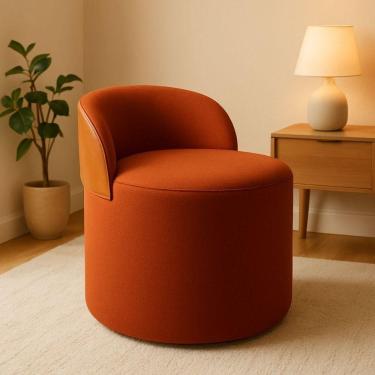 Imagem de Puff Encosto Corino Redondo Suede Sala Penteadeira Quarto Cor:terracota