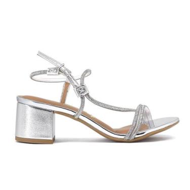 Imagem de Sandália Vizzano Feminina Salto Bloco Com Strass 62911175, Branco, Cri