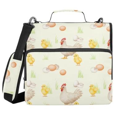 Imagem de Burbuja Pasta de fichário com zíper Chickens com 3 anéis com lixa expansível e alça de ombro para laptop de 13 polegadas, vários bolsos para trabalho de escritório