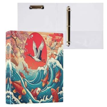 Imagem de STAYTOP Organizador de fichário redondo de guindaste e peixe coroado vermelho, fichário de 3 anéis com prancheta (carta A4), fichário fofo para material de escritório escolar