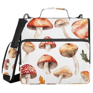 Imagem de xigua Pasta com zíper de cogumelos de outono com alça de ombro e alça para transporte fácil, fichário de 3 anéis de 3 cm para escola, painel de expansão e arquivo expansível