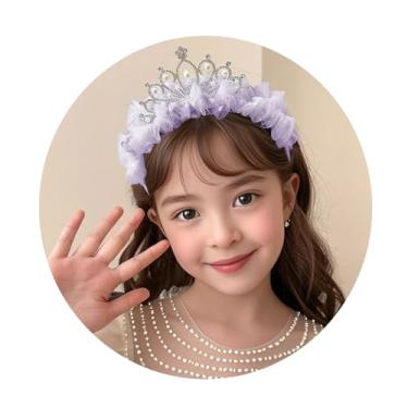 Imagem de Guqqeuc Tiara de cabelo com coroa de princesa com strass para meninas, acessórios de cabelo, fantasia de fada, decorações de cabelo para crianças, roxo