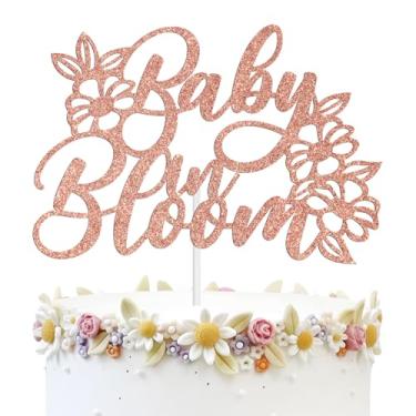 Imagem de Topper de bolo de bebê em flor ouro rosa com glitter - decoração de bolo revelação de gênero - anúncio de gravidez com tema floral/Wecome bebê/suprimentos de festa para chá de bebê