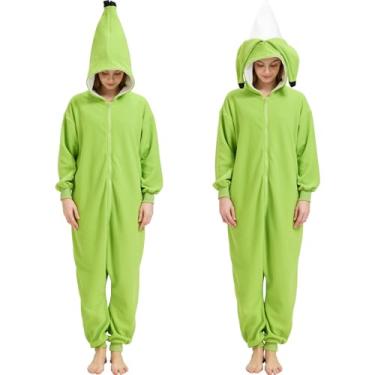 Imagem de AIYOUYIYA Fantasia adulta de banana com casca - Pijama de peça única para cosplay de Halloween para homens e mulheres, Banana verde, GG