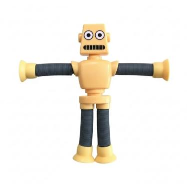 Imagem de Pop Tube Robô LED Fidget Toy Estica - Brinquedo Infantil que Estimula Criatividade, Psicomotricidade, Concentração e Diversão - Ideal para Crianças - Kit com 4 Robôs / Unidade Individual (Amarelo)