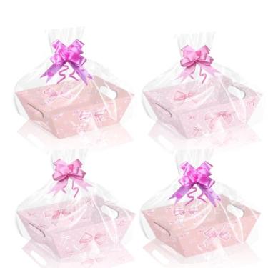 Imagem de 12 caixas de presente transparentes elegantes com arte latte e bolsas transparentes opp laço rosa tema de festa de aniversário para todas as ocasiões