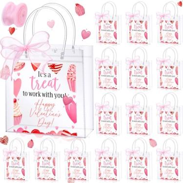 Imagem de Gersoniel 24 sacos de presente de colega de ação de graças com rolo de fita, sacos de presente de PVC transparente de Ação de Graças com alças, bolsa rosa reutilizável para outono, aniversário, chá de