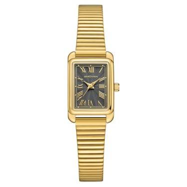 Imagem de AMOVAN Relógios dourados femininos de pulso pequeno, caixa retangular delicada, relógio de pulso vintage, quartzo vintage para o dia das mães, dia dos namorados, aniversário, Dourado, preto, Vintage