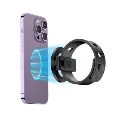 Imagem de HoneTeek Suporte magnético de telefone para carrinho, suporte magnético forte para bicicleta, esteira de academia com alça ajustável, 17 ímãs N52 e suporte de telefone Magsafe adequado para iPhone 12