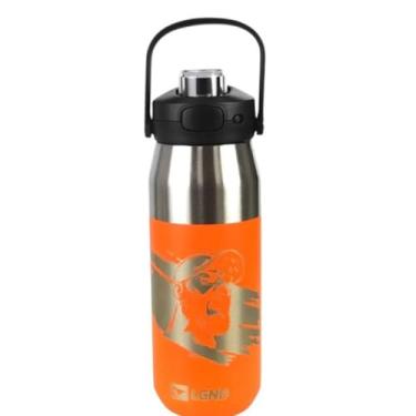 Imagem de Garrafa Térmica Inoxidável 750ml, Aço Inoxidável 18/8, Isolamento a Vácuo, Laranja, 24cm Altura, Tampa Multifuncional com Alça