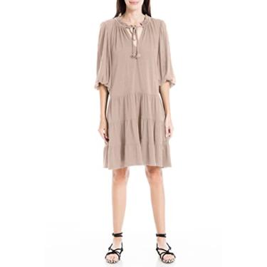 Imagem de Max Studio Vestido curto feminino de jérsei enrugado manga 3/4 em camadas, Taupe-0t73, PP