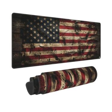 Imagem de DingRound Mouse pad estendido para jogos (70 x 30 cm) - Tapete grande antiderrapante para esportes e laptop - Base de borracha impermeável com bordas costuradas (Patriota rústico)