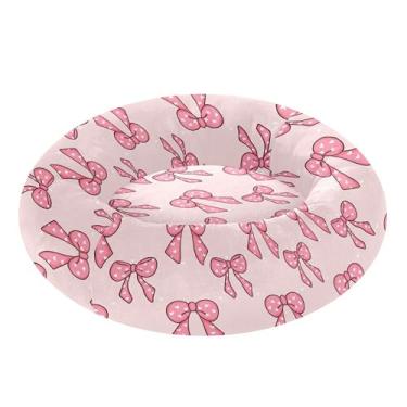 Imagem de SEHANY Cama fofa para cachorro rosquinha de laço rosa removível e lavável pequena cama redonda para gatos cama fofa super macia confortável para animais de estimação com fundo antiderrapante para cães