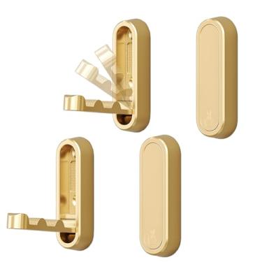 Imagem de Sqsyqz Pacote com 4 ganchos dobráveis, ganchos de parede dobráveis para pendurar casacos, toalhas, cabides, chapéu, mochilas, ganchos de parede resistentes, gancho dobrável de liga de zinco (ouro)