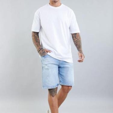 Imagem de Bermuda Jeans Masculina Destroyed Slim com Cordão no Cós-Masculino
