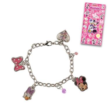 Imagem de Disney Pulseira com pingente Minnie Mouse para meninas – Pacote com Disney Minnie Mouse e Daisy Duck Charm Bracelet e mais | Conjunto de pulseiras Disney Charm, Disney Minnie Mouse Bracelet, Disney