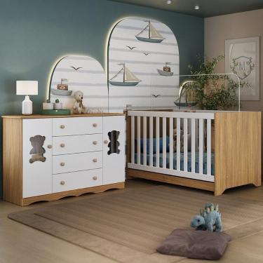 Imagem de Berço Americano 3 Em 1 Com Cômoda 2 Portas 4 Gavetas Doçura Multimóveis MP4729 Madeirado-branco