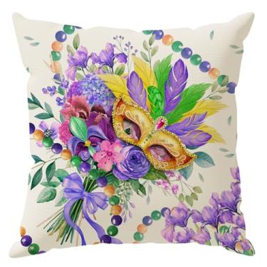 Imagem de ZAEW Máscara flores miçangas flor de lis carnaval capa de almofada decoração de carnaval para casa de fazenda sofá sofá capa de almofada festa feriado decoração 50 x 50 centímetros