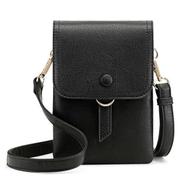 Imagem de Kiss Sea Bolsa tiracolo pequena feminina de couro PU bolsa para celular com vários compartimentos bolsa carteira para itens essenciais preta, Preto, Small