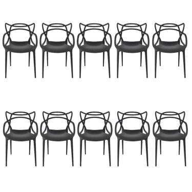 Imagem de Kit 10 Cadeiras Reforçadas Empilhavel Masters Allegra Jardim Churrasqueira Sala Cozinha Jantar - Preto