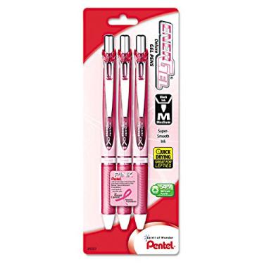 Imagem de Pentel BL77PBP3ABC Caneta de gel líquido retrátil EnerGel RTX, 0,7 mm, barril rosa, tinta preta. Pacote com 3