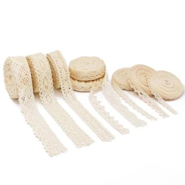 Imagem de OZXCHIXU 40 metros de algodão bege acabamento em renda vintage fita crochê borda recortada para decoração de casamento nupcial Natal DIY costura scrapbooking artesanato suprimento 8 rolos