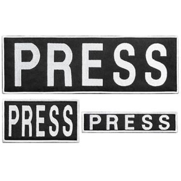 Imagem de Bluyellow Conjunto de 4 adesivos de imprensa de identificação transparente fixação segura de qualidade com gancho e laço bordado para colete fotojornalista, colete de fotógrafo, mochila, crachá de