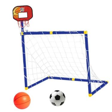 Imagem de Fancyes Cesta de basquete com gol de futebol para crianças, conjunto de placa de basquete para gol de futebol interno e externo, fácil montagem, Vermelho