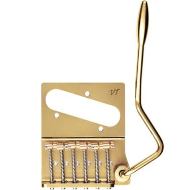 Imagem de Vega-Trem VT2ND TeleTrem moderno dourado sem logotipo — Tremolo sem broca para guitarras estilo Telecaster (layout moderno de 66 mm), selas de latão independentes patenteadas, ajustáveis por tensão