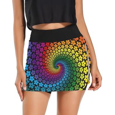 Imagem de GAIGEO Saia feminina de treino de bambu com ursos panda fofos, saia casual com bolsos, saias curtas para esportes, P-2GG, caleidoscópio colorido, pequeno