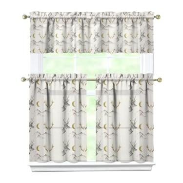 Imagem de Tapesb Conjunto de 3 peças de cortina de cozinha com chifres de veado engraçados para decoração de janela pequena sobre a pia essenciais para cozinha, quarto, lavanderia, 69,8 x 91,4 cm
