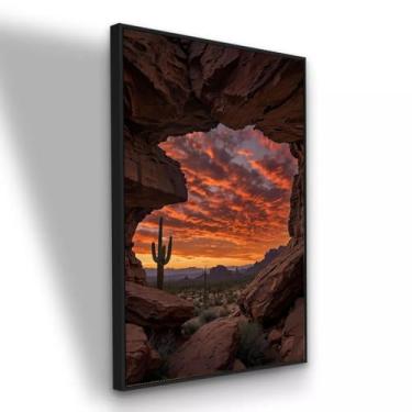 Imagem de Quadro Canvas Janela na Montanha 120x80 cm com Moldura Preta