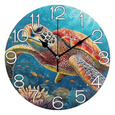 Imagem de GAIGEO Relógio de parede analógico decorativo colorido tartaruga marinha oceano escritório cozinha relógio operado por bateria silencioso, arte de parede moderna legal decoração de casa, 25 cm