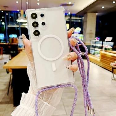 Imagem de Capa de acrílico à prova de choque para Samsung Galaxy S25 Ultra, S23, S24 Plus, S25 Plus, tira transversal, magnética, sem fio, transparente, Z, roxa, para S23 Ultra