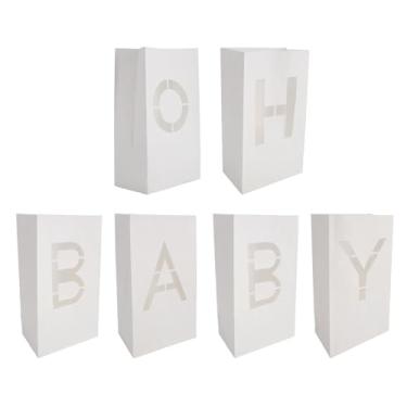 Imagem de CUOFYUNL 6 unidades de saco de papel com luz de vela Oh Baby Sign Bolsa decorativa com lanterna de vela para recém-nascidos, chá de bebê