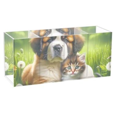 Imagem de TSENQUE Organizador de lápis de acrílico engraçado Chow Chow Chow para cachorro, gatinho, fofo, para caneta, para mesa, pincel de maquiagem personalizado, organizador de mesa