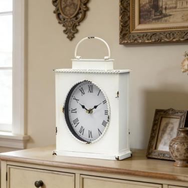 Imagem de MODE HOME Relógio de cornija vintage com acabamento envelhecido, estilo antigo operado por bateria de metal decorativo, mesa e relógio de cornija para sala de estar, lareira, grande decoração de mesa