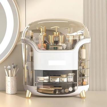 Imagem de Organizador de Maquiagem com Gavetas e Tampa Luxo – Expositor de Cosméticos de Grande Capacidade para Perfumes, Batons, Loções, Sombras e Joias (Branco)