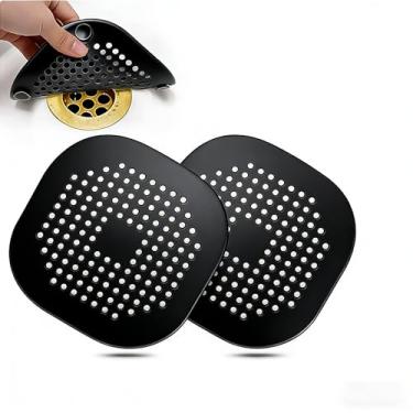 Imagem de 2 peças - Coletor de cabelo de silicone acessórios de banheiro protetor de ralo de chuveiro filtro de ralo para chuveiro, cozinha, banheiro, banheira, preto